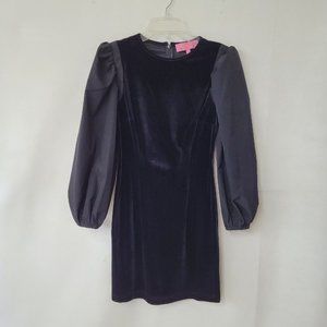 LDT Dress Womens 2 Black Stretch Velvet‎ Balloon Sleeve Mini Dress Holiday